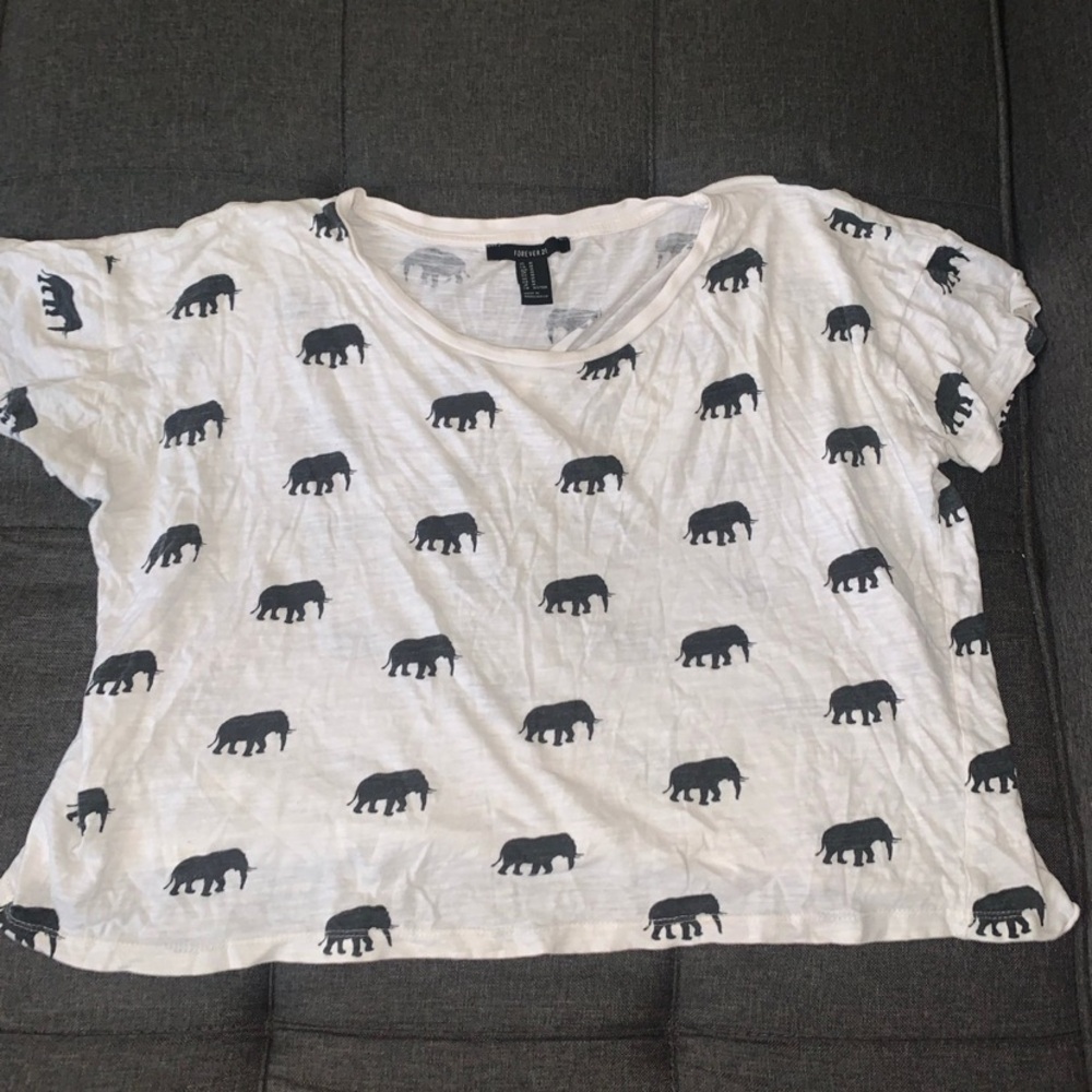 Forever 21 White and Black Elephant Print Crop Top